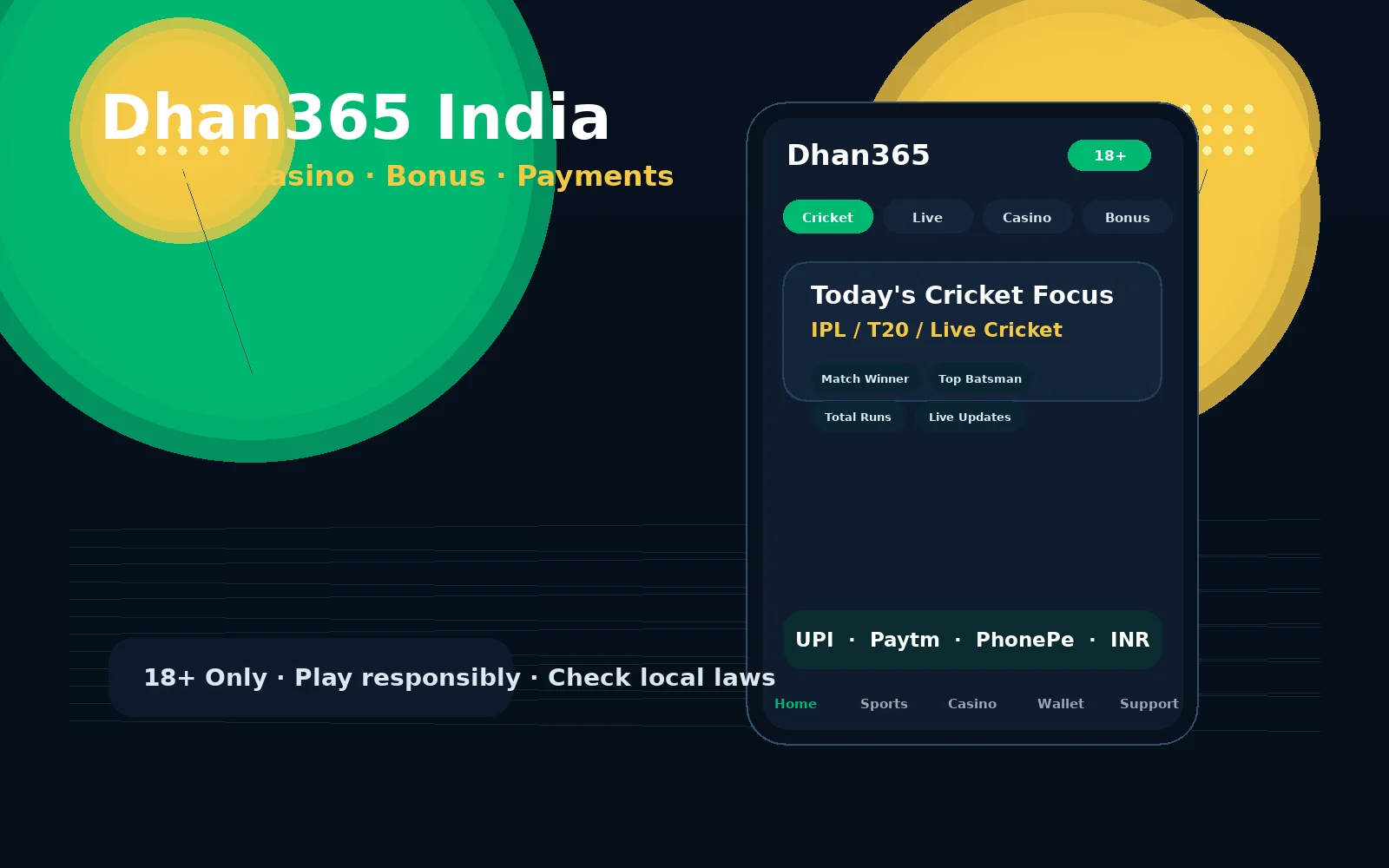 क्रिकेट, कैसीनो, बोनस और पेमेंट गाइड के लिए Dhan365 India मोबाइल गेमिंग इंटरफेस