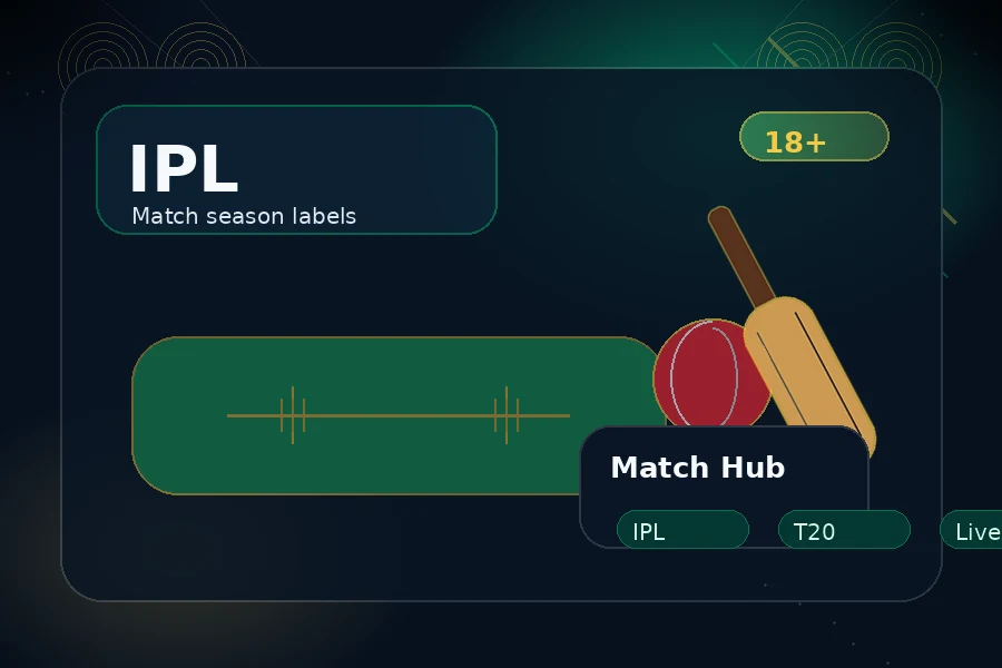 Dhan365 IPL cricket category guide visual with match season labels