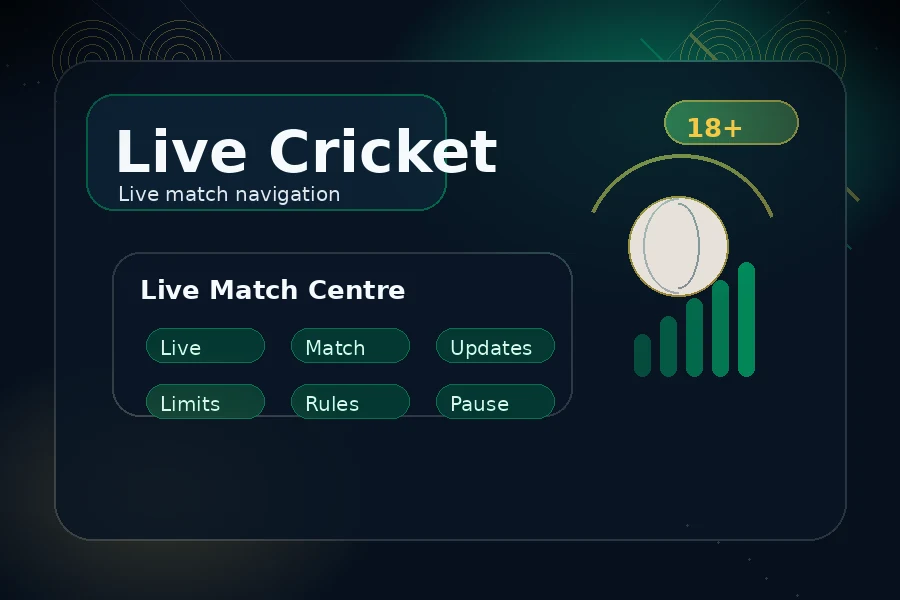 Dhan365 live cricket category guide visual with match navigation