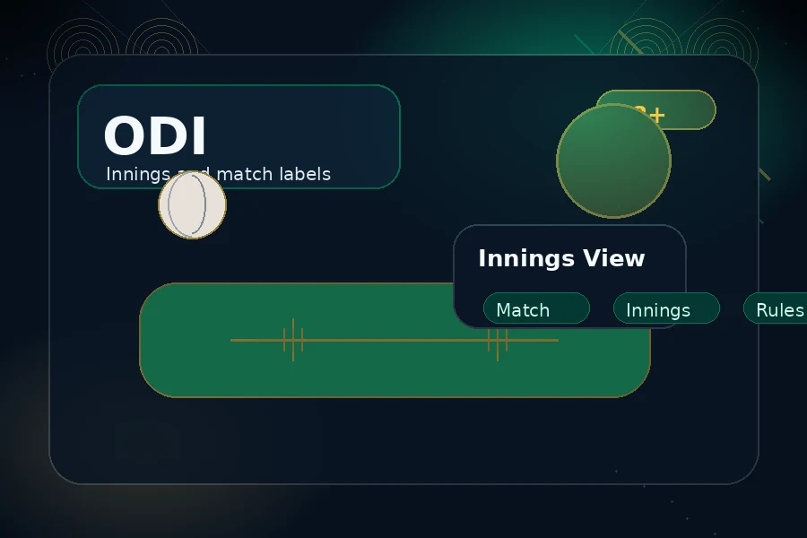 Dhan365 ODI cricket category guide visual with innings and match labels