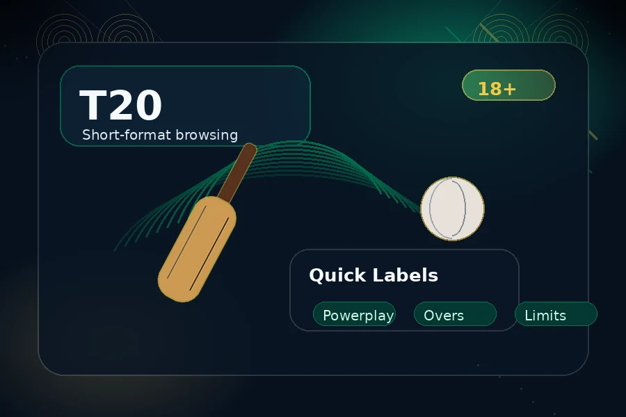 Dhan365 T20 cricket category guide visual for short format browsing