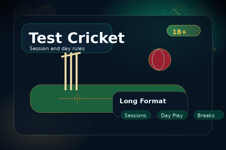 Dhan365 Test Cricket category guide visual with session and day rules